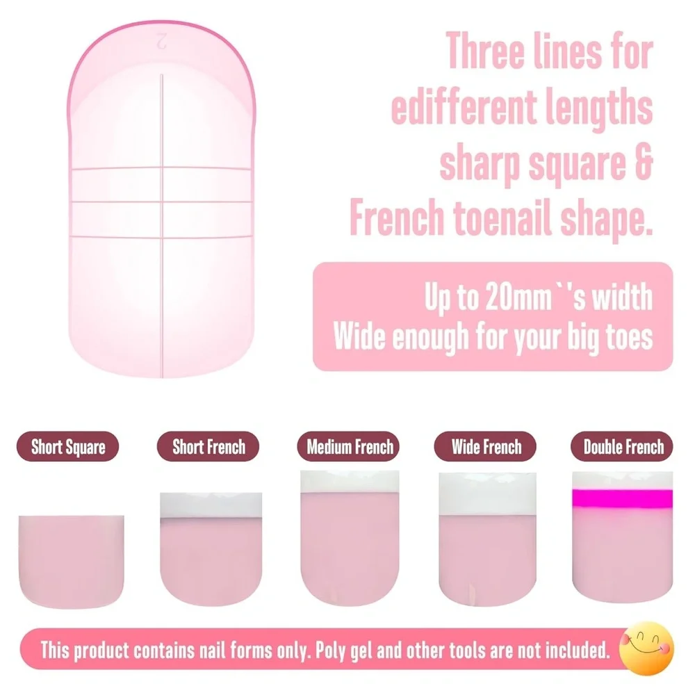 Pink Poly Gel Toe Nail Forms 300 Piece Set